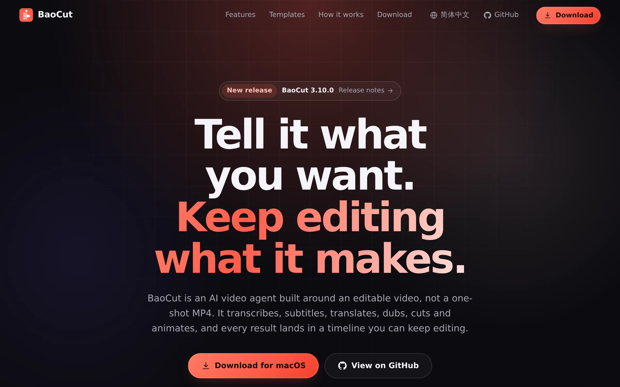 BaoCut – 开源 AI 视频 Agent 工具，支持跨语言配音
