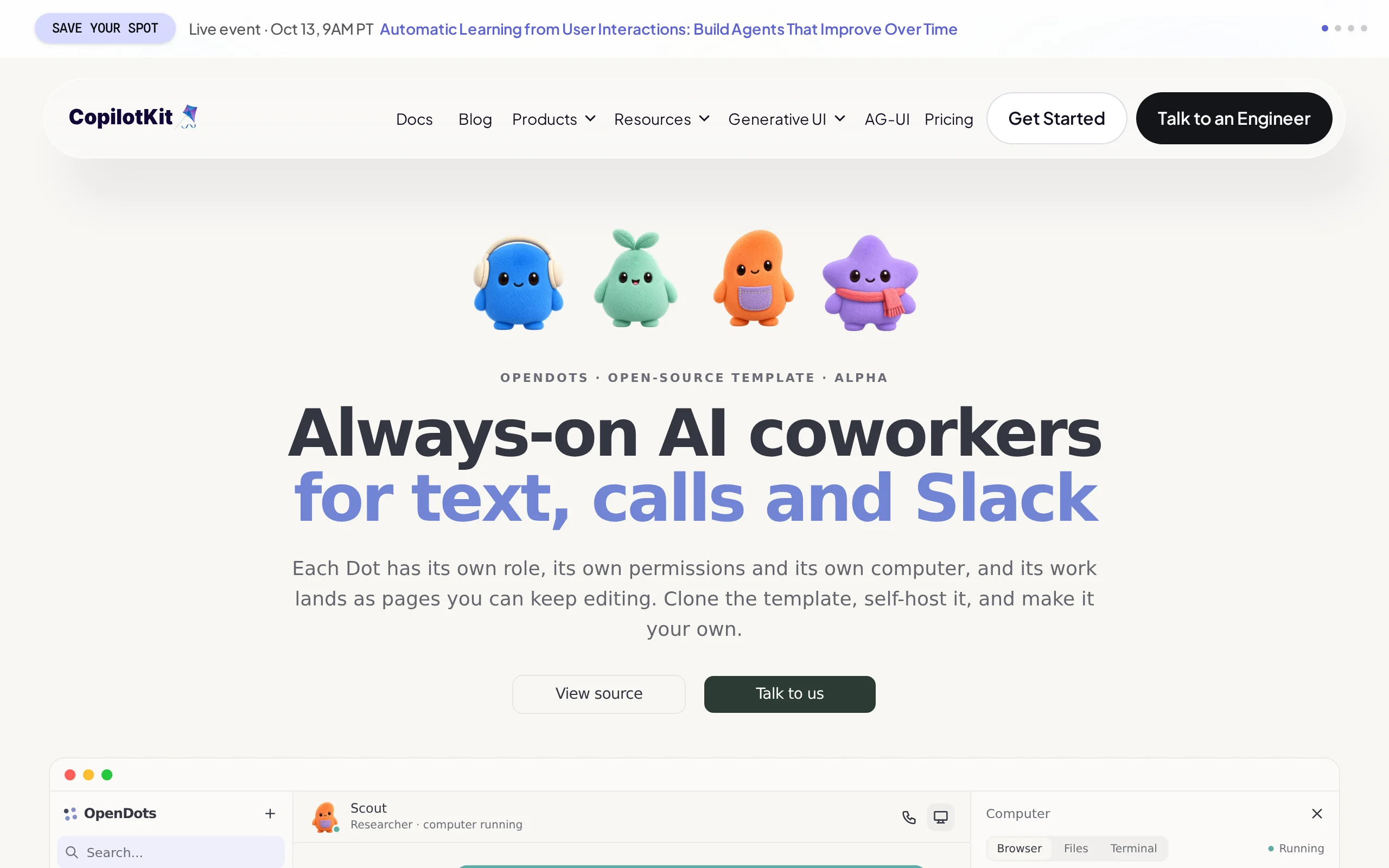 OpenDots 深度评测:CopilotKit 开源的 AI 同事工作区,能否成为 OpenAI Dots 的替代方案?